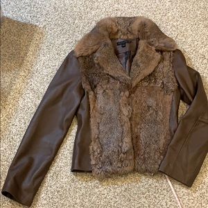 Real leather and fur coat- Sz small